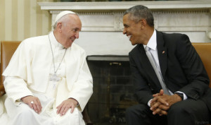 U.S. President Obama meets with Pope Francis in the Oval Office of  the White House in Washington